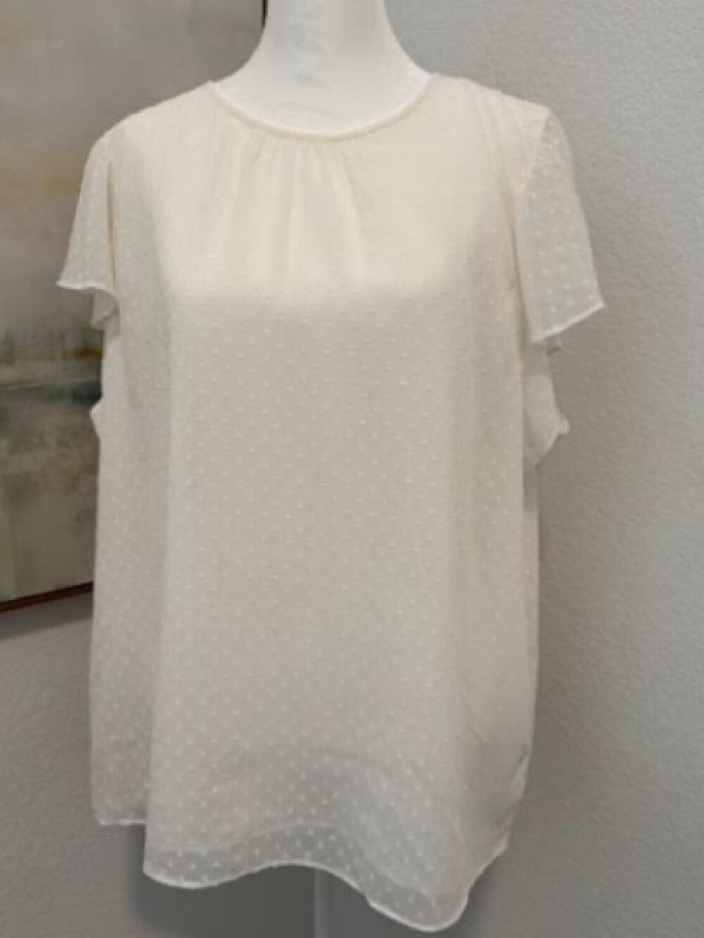 By ANN TAYLOR fully lined blouse, cream colored, pin-dot design, size XL - NWOT